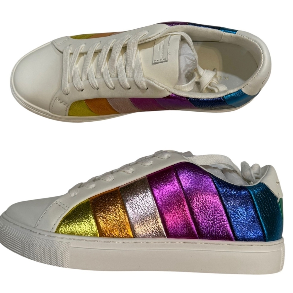 Kurt Geiger London Lane Womens Sz 38 (7.5) Striped Sneakers Metallic Rainbow